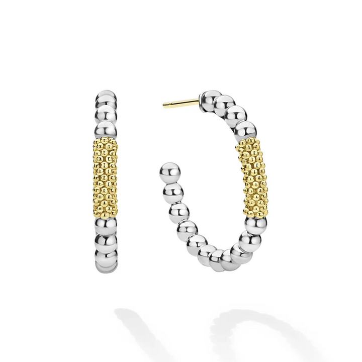 Two-Tone Caviar Gold Bar Hoop Earrings
