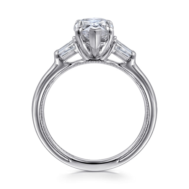 14K White Gold Pear Shape Three Stone Diamond Engagement Ring