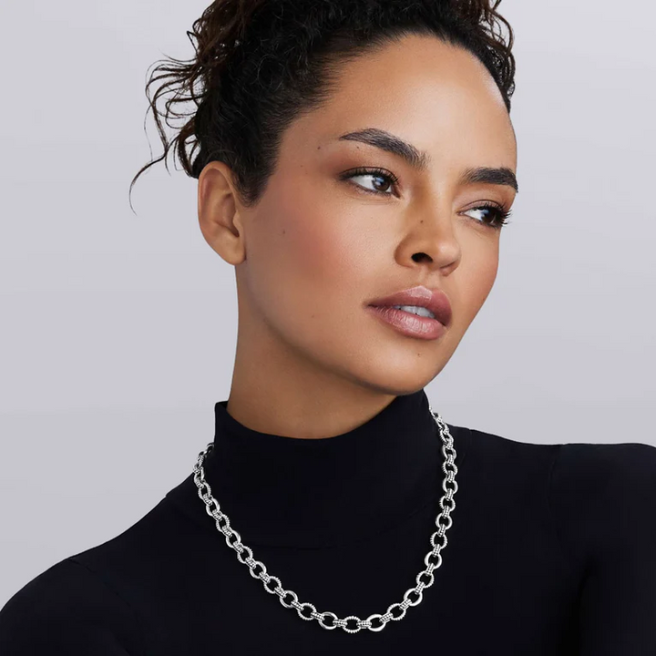Sterling Silver Fluted Oval Link Necklace