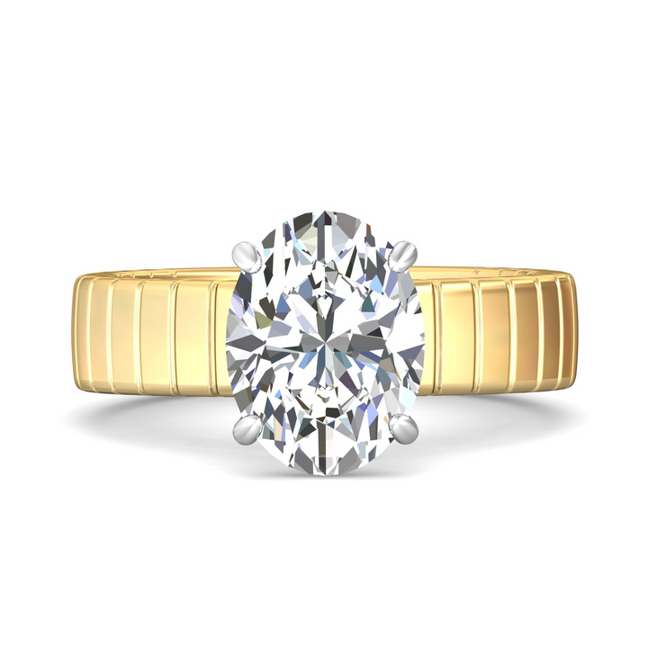 Oval Solitaire Engagement Ring with Fluted Band