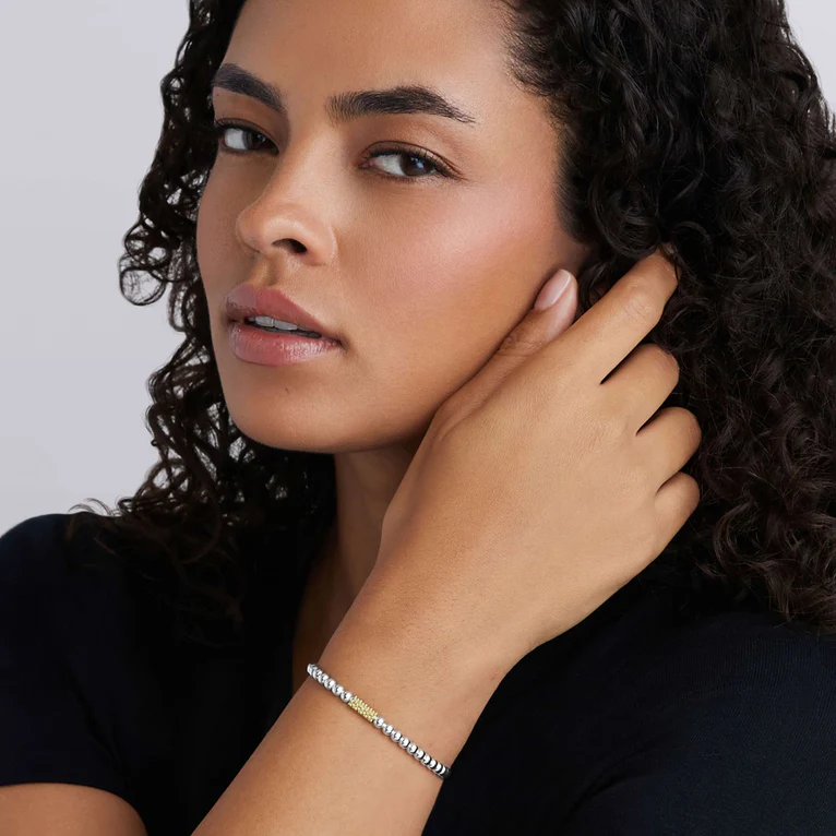 Two-Tone Caviar Icon Stretch Bracelet