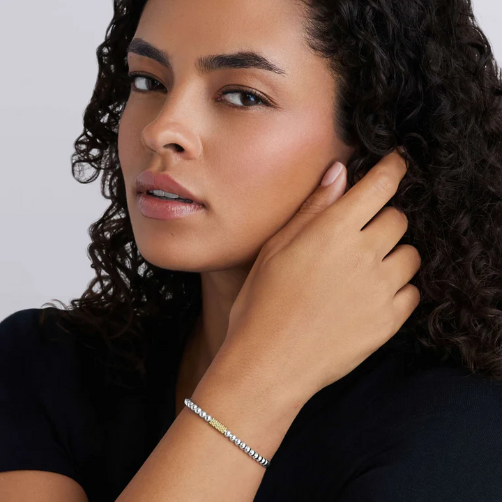 Two-Tone Caviar Icon Stretch Bracelet