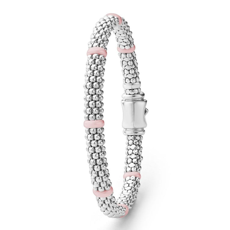 Pink Ceramic Station Caviar Bracelet