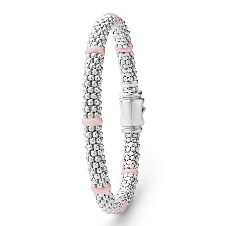 Pink Ceramic Station Caviar Bracelet
