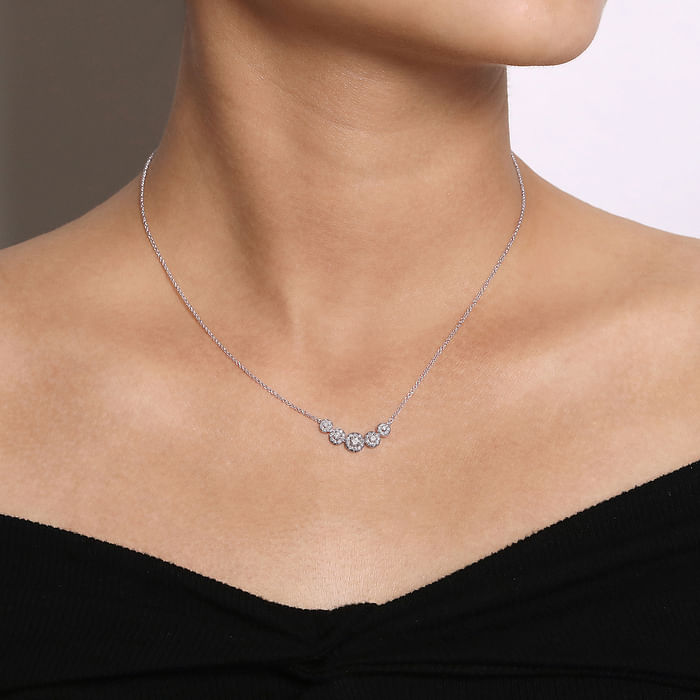 Round Diamond Halo Bar Necklace