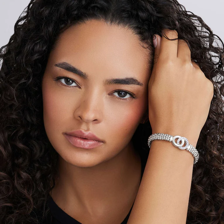 Silver Interlocking Diamond Caviar Bracelet
