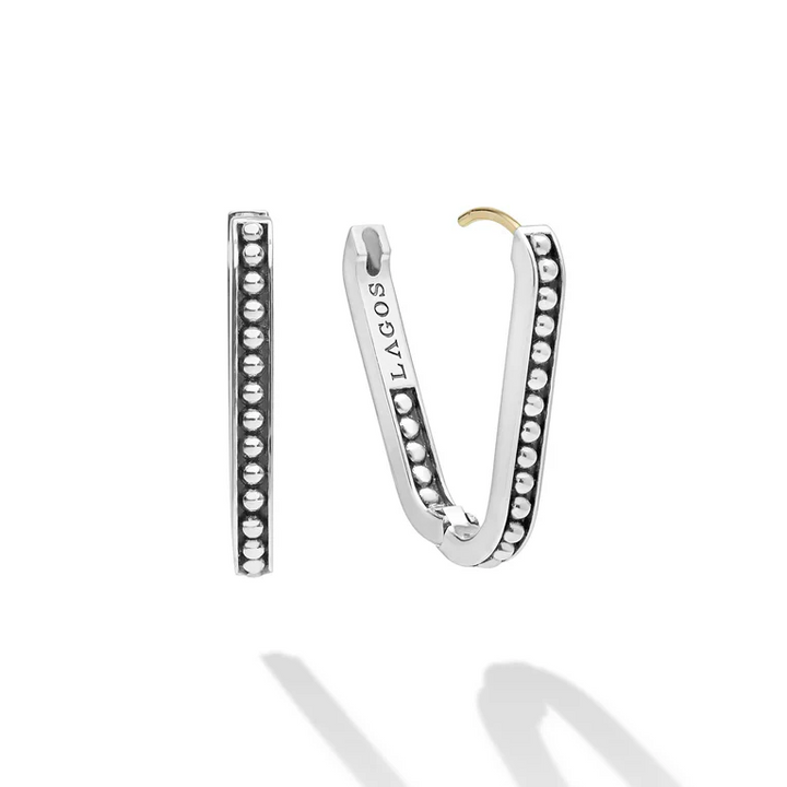 Sterling Silver Beaded Linear Hoop Earrings
