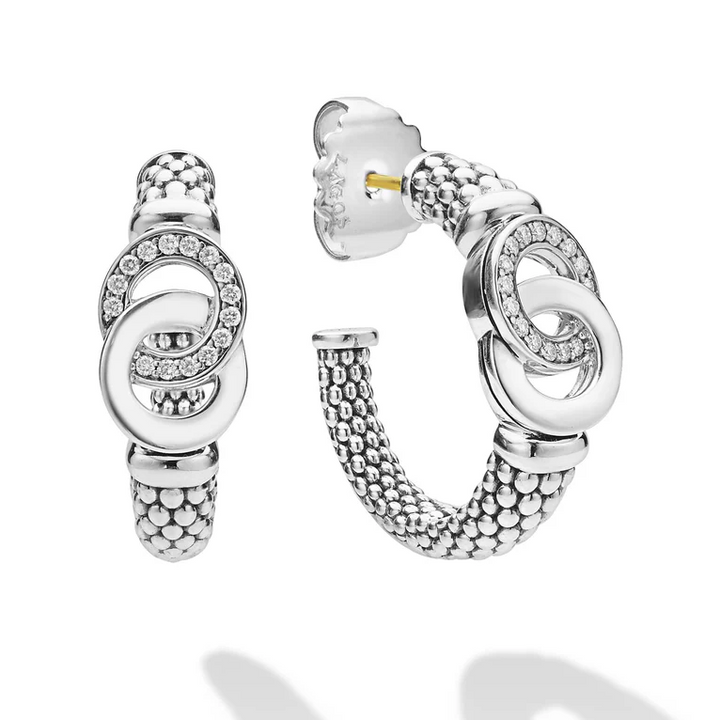 Silver Interlocking Diamond Hoop Earring