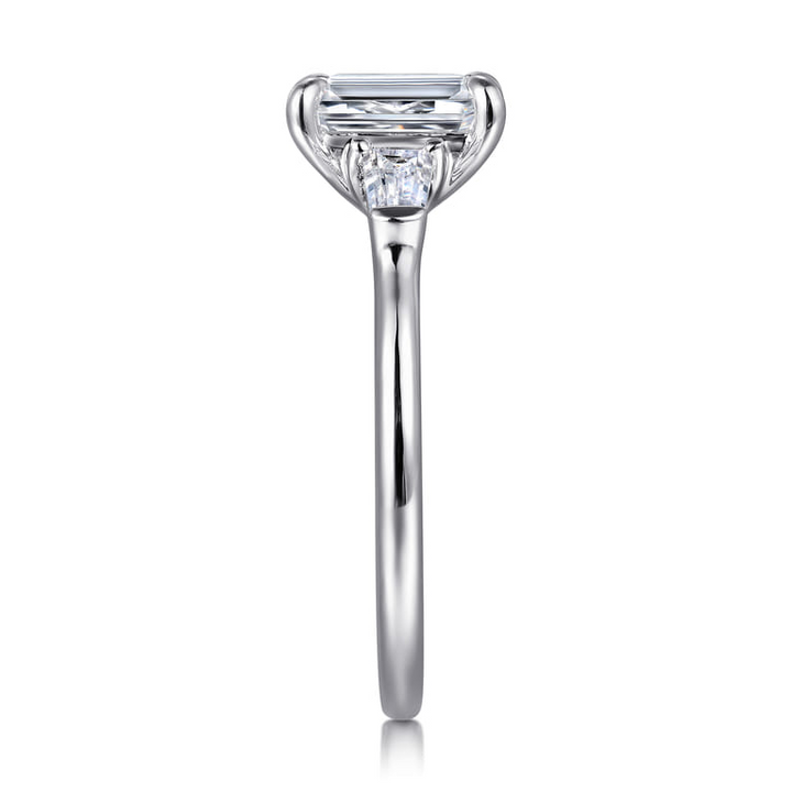 14K White Gold Emerald Cut Three Stone Diamond Engagement Ring