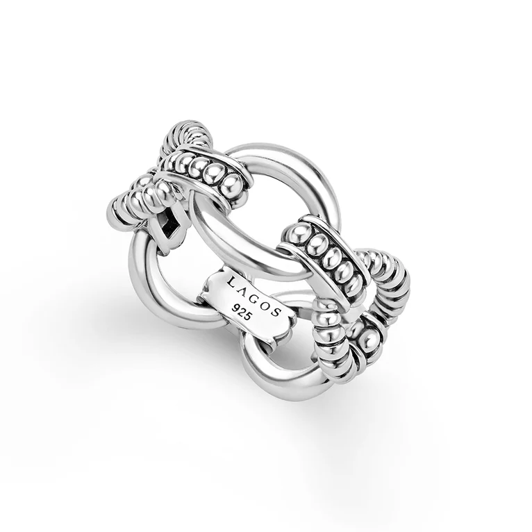 Sterling Silver Caviar Link Ring