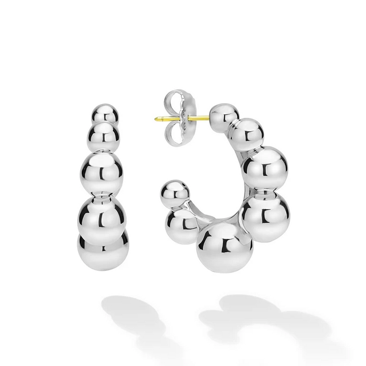 Medium Sterling Silver Beaded Hoop Earrings