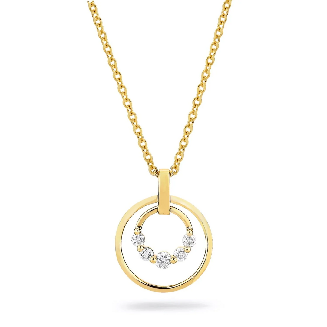 MICHAEL M 14K yellow gold necklace with a polished outer ring and smaller inner ring accented by five round diamonds
