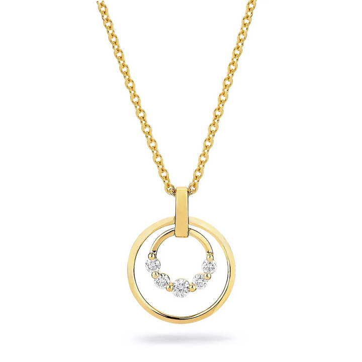 MICHAEL M 14K yellow gold necklace with a polished outer ring and smaller inner ring accented by five round diamonds