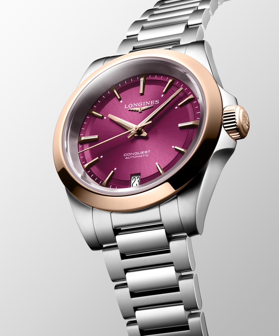 LONGINES Conquest Automatic Watch With Stainless Steel and Rose Gold Cap Case