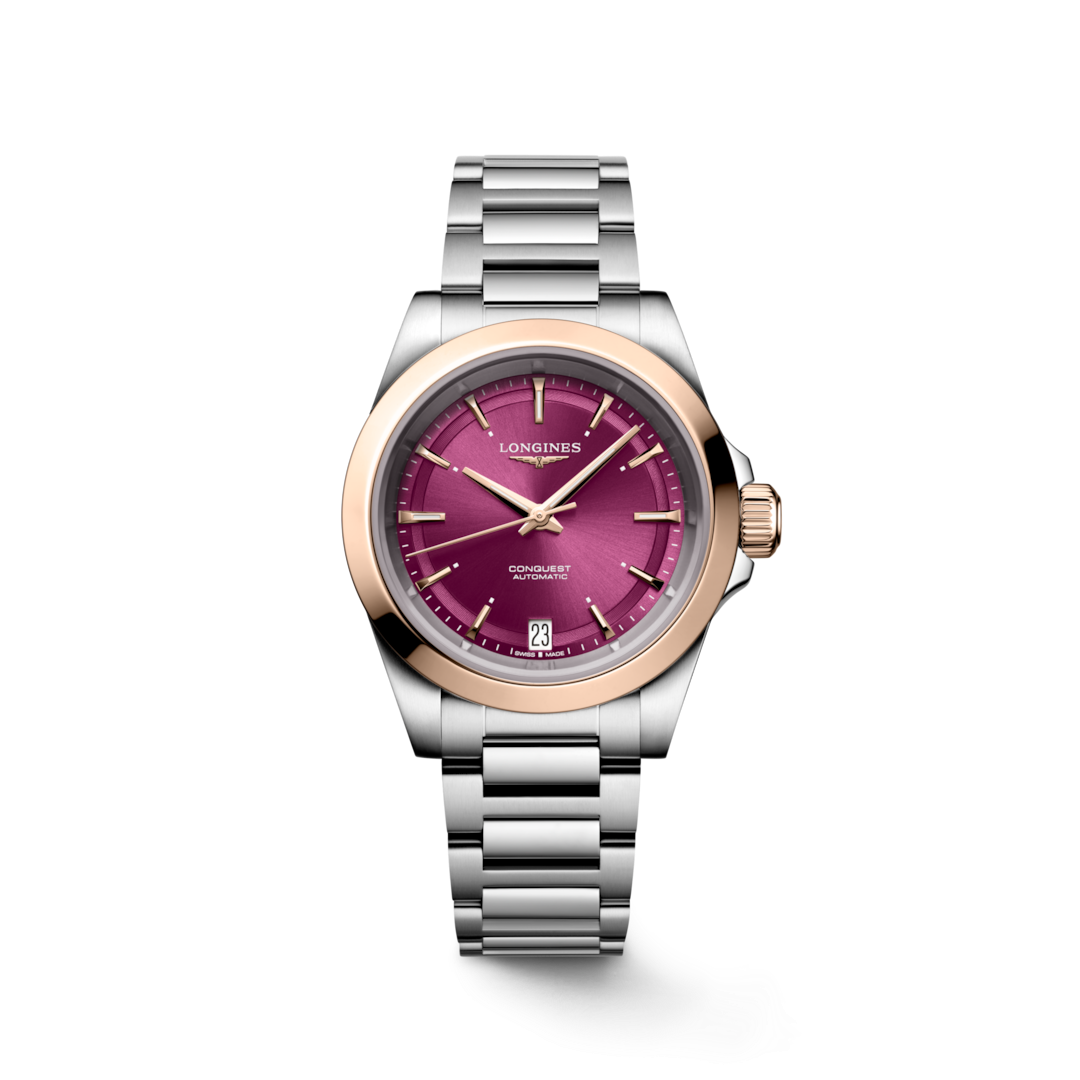 LONGINES Conquest L3.430.5.98.6 34mm Watch With Purple Dial and Two-Tone Case