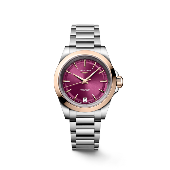 LONGINES Conquest L3.430.5.98.6 34mm Watch With Purple Dial and Two-Tone Case