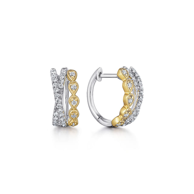 Criss Cross Diamond Huggie Earrings