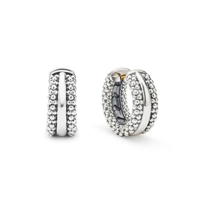 Silver Caviar Beaded Huggie Earrings