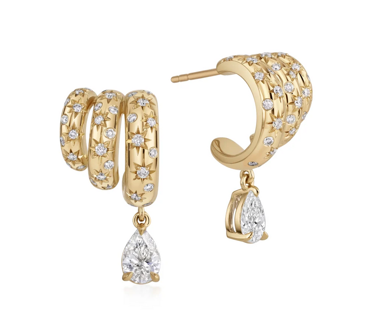 Pear Shape Diamond Star Set Triple Hoop Drop