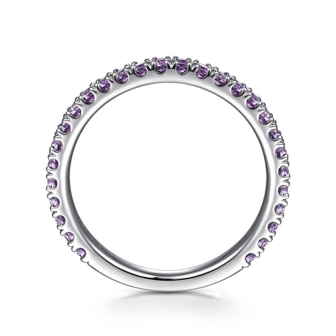 14K White Gold Amethyst Band