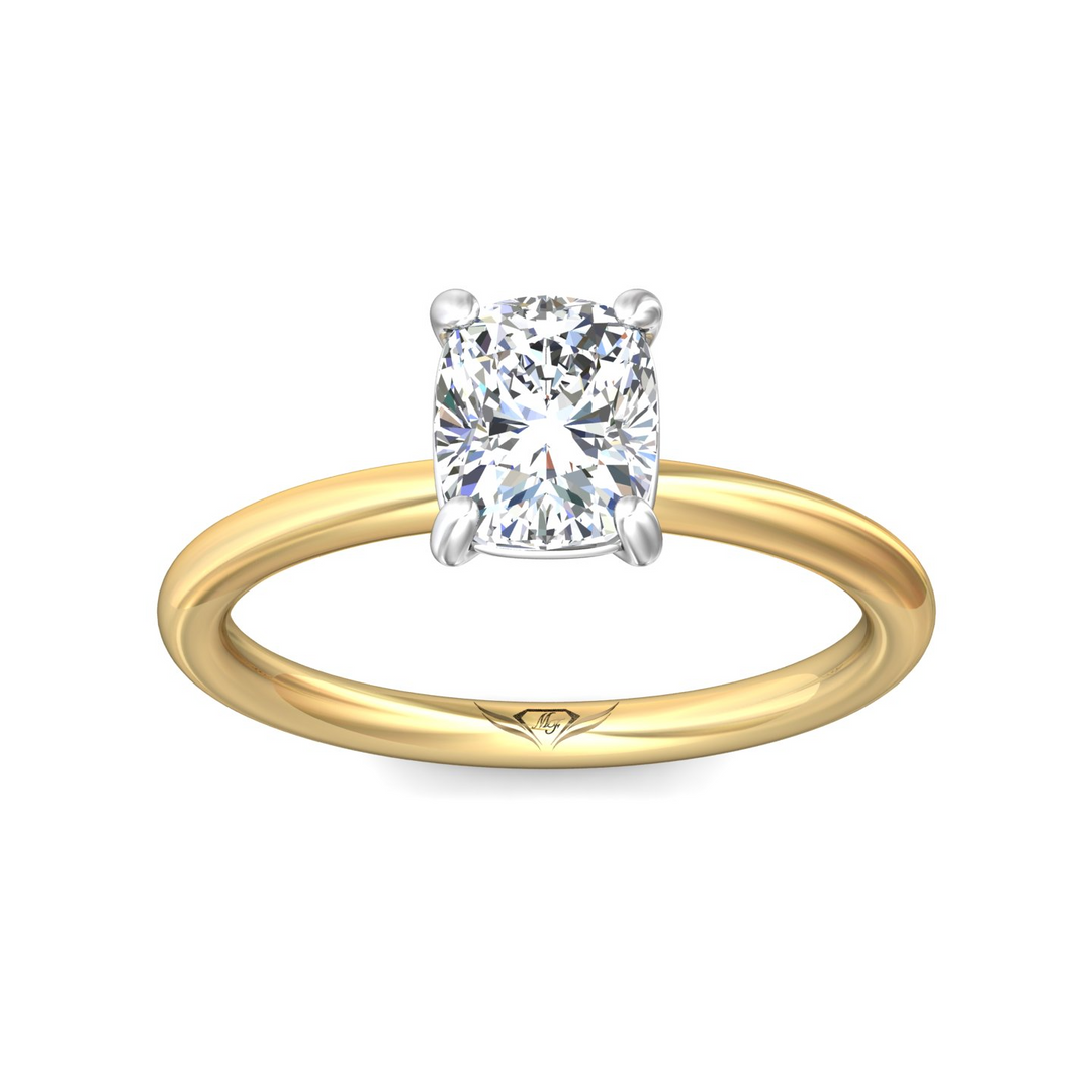 Two-Tone Cushion Cut Solitaire Engagement Ring
