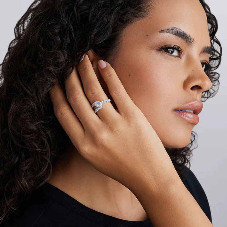 Silver Caviar Linear Diamond Ring