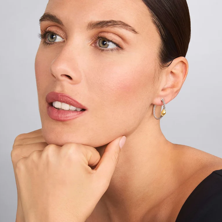 Two-Tone Station Hoop Earrings