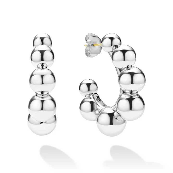 Large Sterling Silver Beaded Hoop Earrings