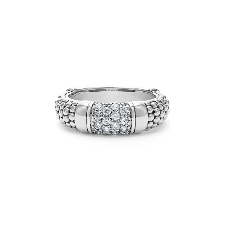 Sterling Silver Caviar Diamond Ring