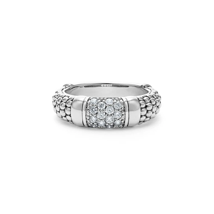 Sterling Silver Caviar Diamond Ring