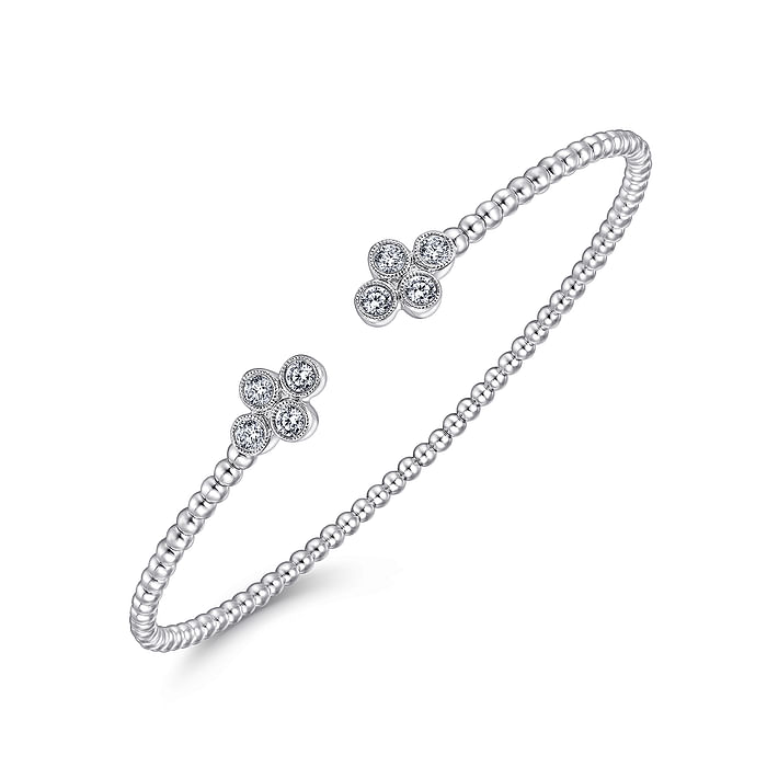 Bujukan Bead Split Cuff Bracelet with Quatrefoil Diamond Endcaps