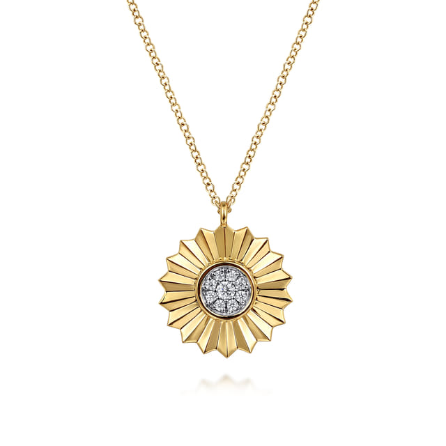 14K Yellow & White Gold Diamond Sunburst Pendant Necklace