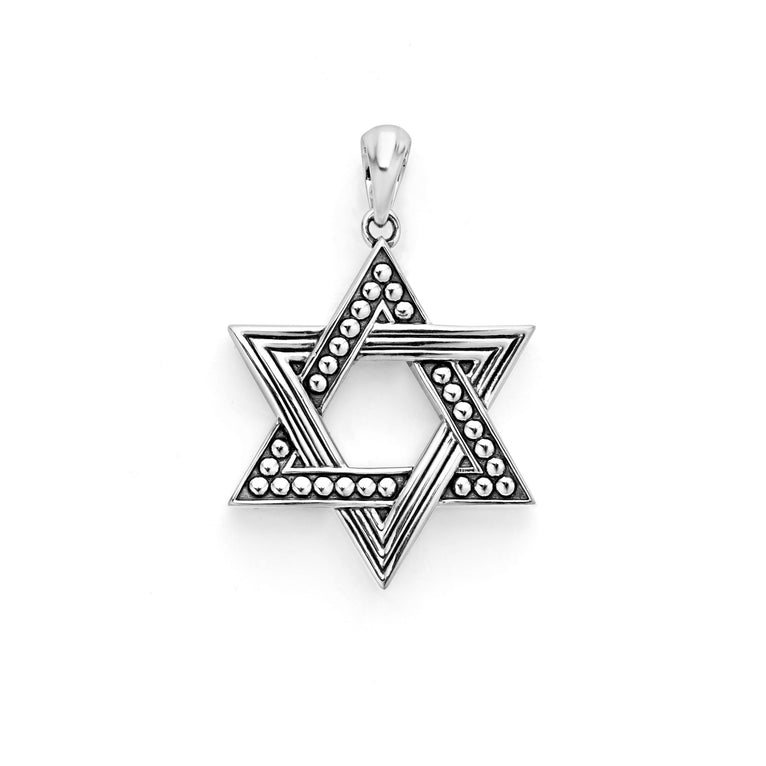 A Star of David Amulet displayed in the middle of a white background