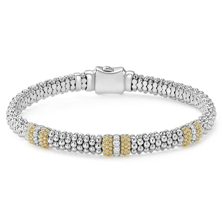 Three Station Diamond Caviar Bracelet