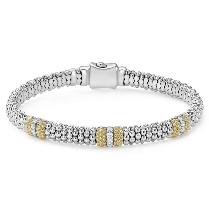 Three Station Diamond Caviar Bracelet