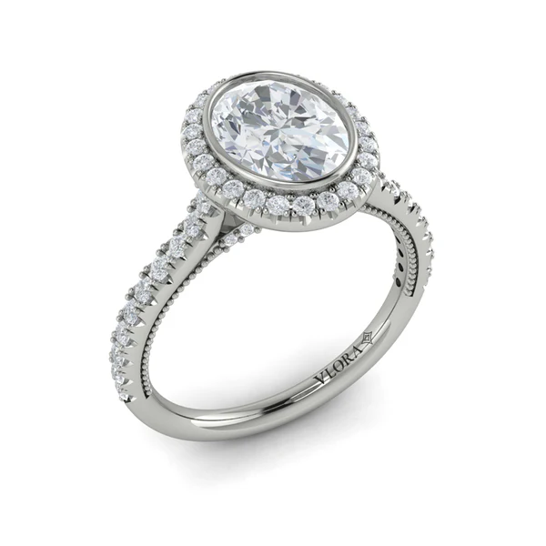 Oval Bezel Halo Engagement Ring