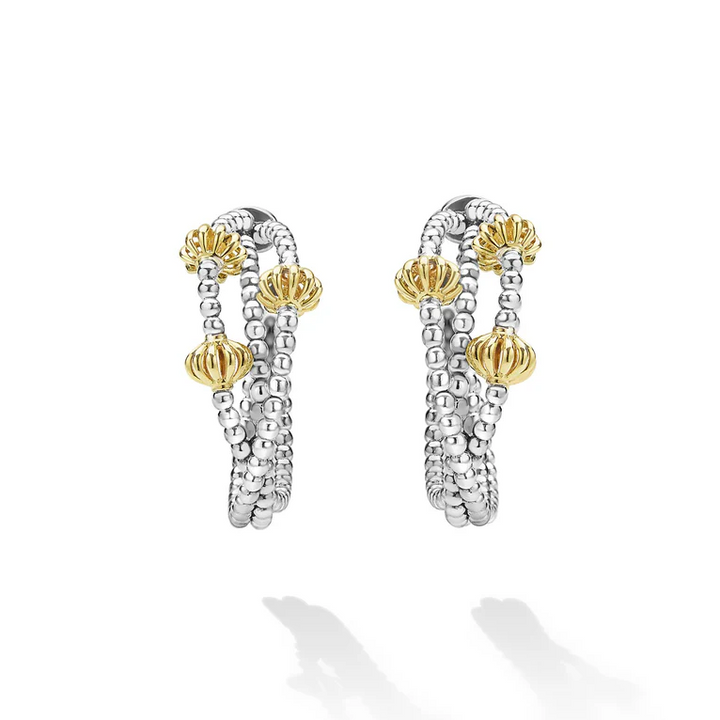 Sterling Silver & 18K Gold Beaded Triple Hoop Earrings
