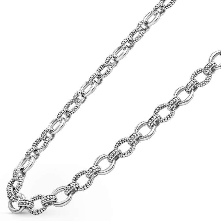Sterling Silver Fluted Oval Link Necklace