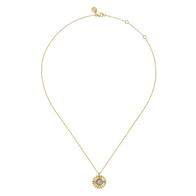 14K Yellow & White Gold Diamond Sunburst Pendant Necklace