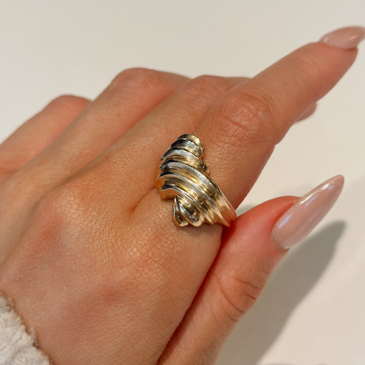 14K Yellow Gold Ribbed Dome Ring