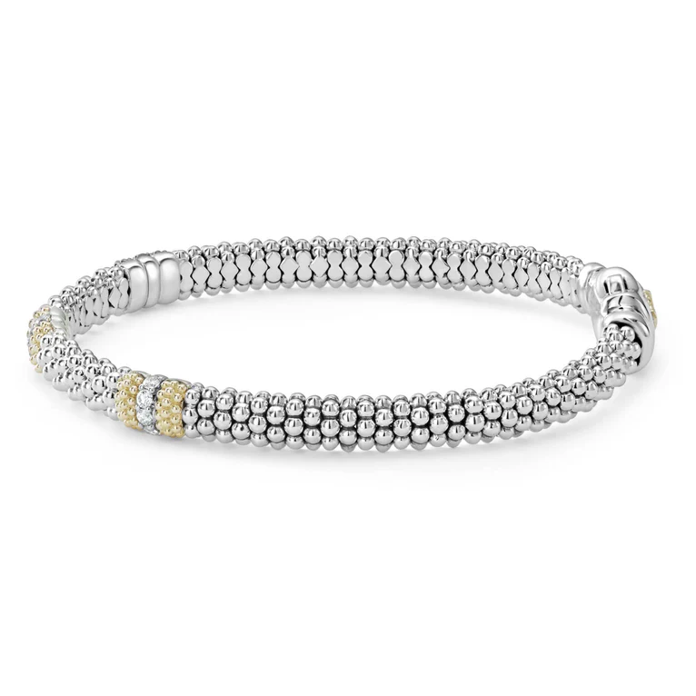 Three Station Diamond Caviar Bracelet