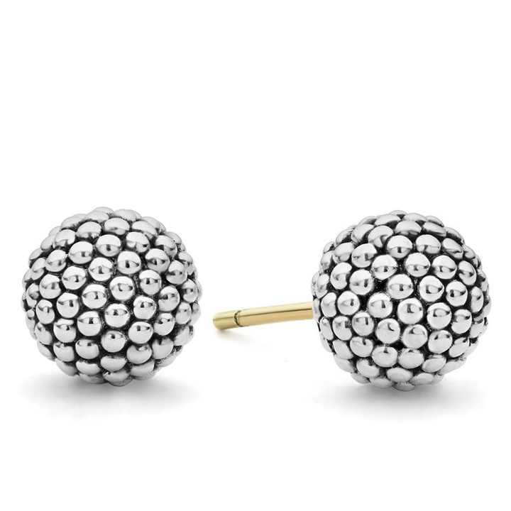 Stud earrings with Classic Caviar beads in sterling silver. The right earring is angled to the side, showing the back.