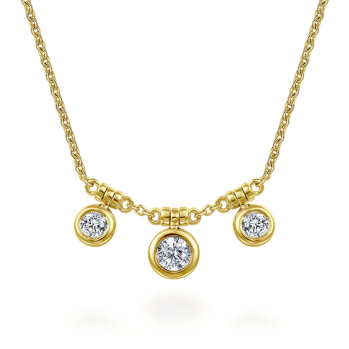 Yellow Gold Bezel Set Diamond Drop Necklace