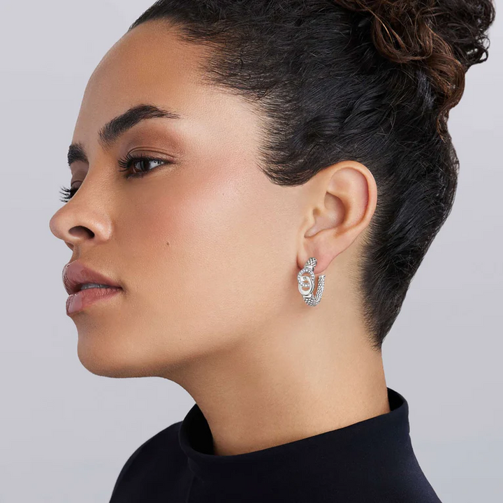 Silver Interlocking Diamond Hoop Earring