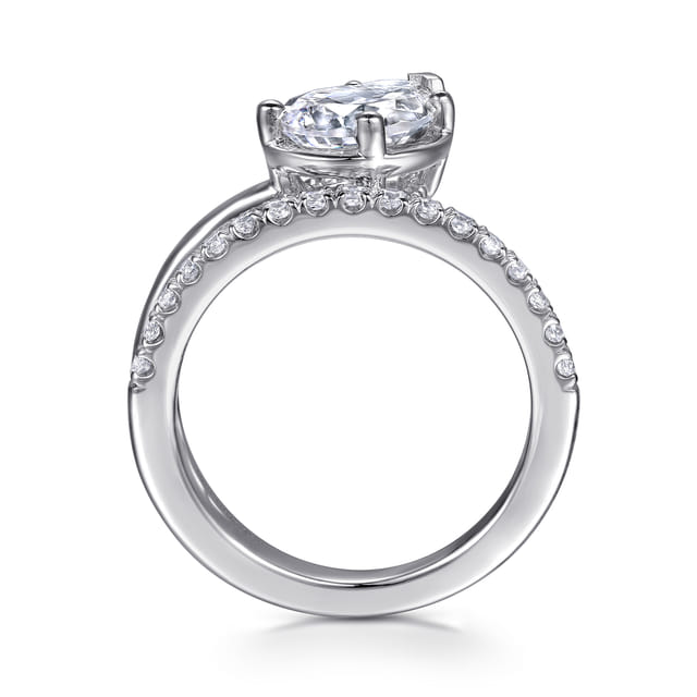 14K White Gold Bezel Prong Pear Wrap Engagement Ring
