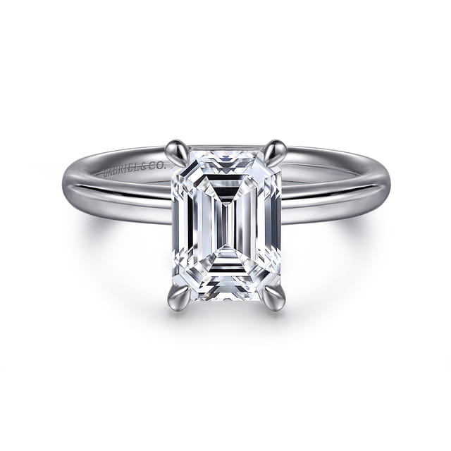 14K White Gold Emerald Solitaire Diamond Engagement Ring