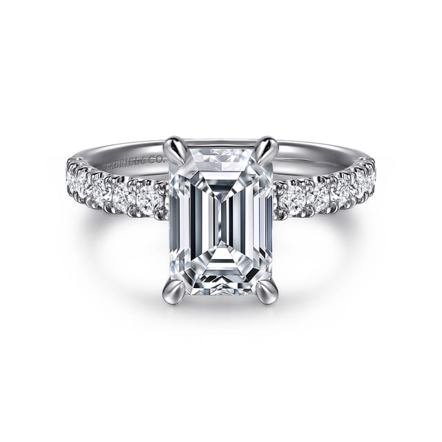 14K White Gold Emerald Diamond Engagment Ring