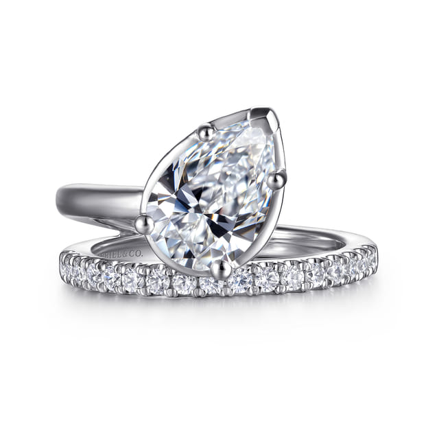 14K White Gold Bezel Prong Pear Wrap Engagement Ring