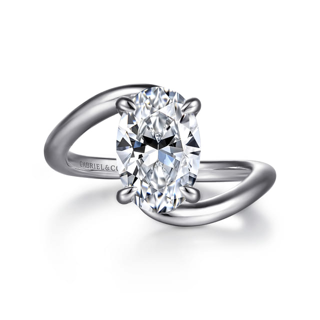 14K White Gold Bypass Oval Diamond Engagment Ring