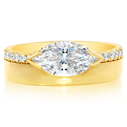 Marquise Half Bezel Double Row Engagement Ring